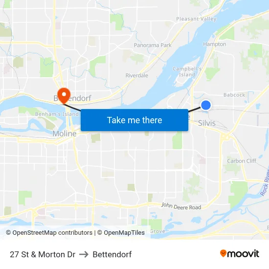 27 St & Morton Dr to Bettendorf map
