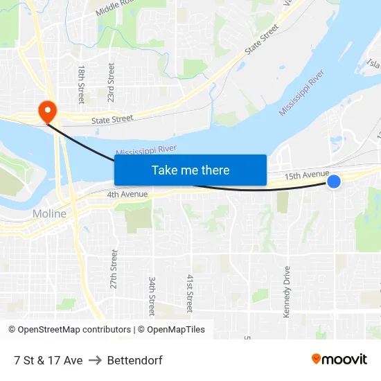 7 St & 17 Ave to Bettendorf map