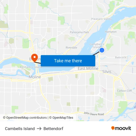 Cambells Island to Bettendorf map