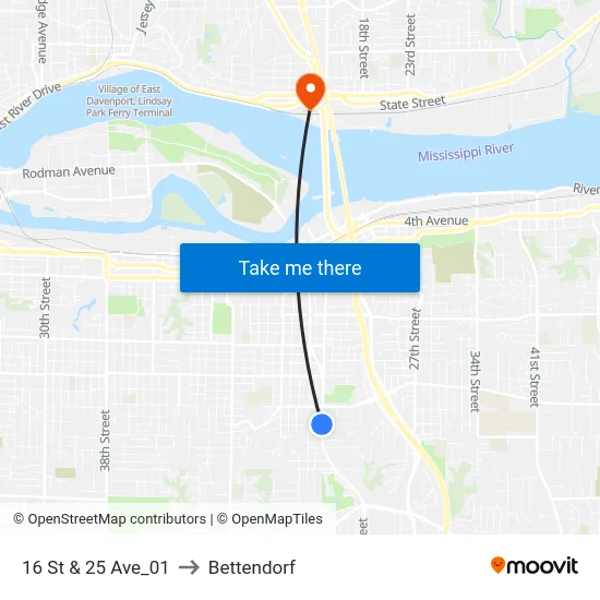 16 St & 25 Ave_01 to Bettendorf map