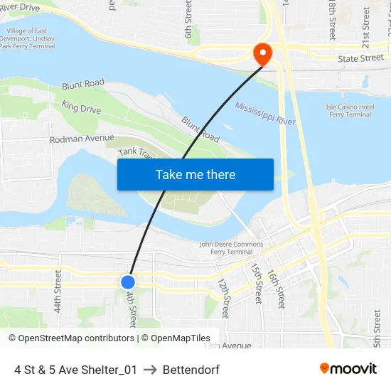 4 St & 5 Ave Shelter_01 to Bettendorf map