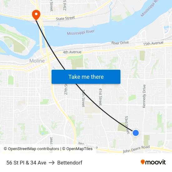 56 St Pl & 34 Ave to Bettendorf map