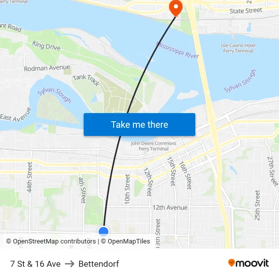 7 St & 16 Ave to Bettendorf map