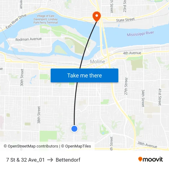 7 St & 32 Ave_01 to Bettendorf map