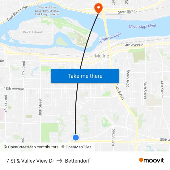 7 St & Valley View Dr to Bettendorf map