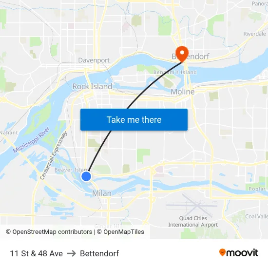 11 St & 48 Ave to Bettendorf map