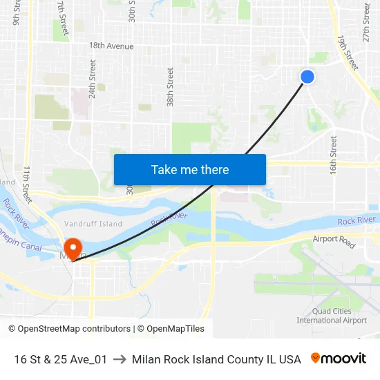 16 St & 25 Ave_01 to Milan Rock Island County IL USA map