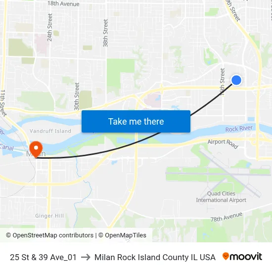25 St & 39 Ave_01 to Milan Rock Island County IL USA map