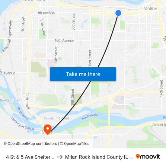 4 St & 5 Ave Shelter_01 to Milan Rock Island County IL USA map