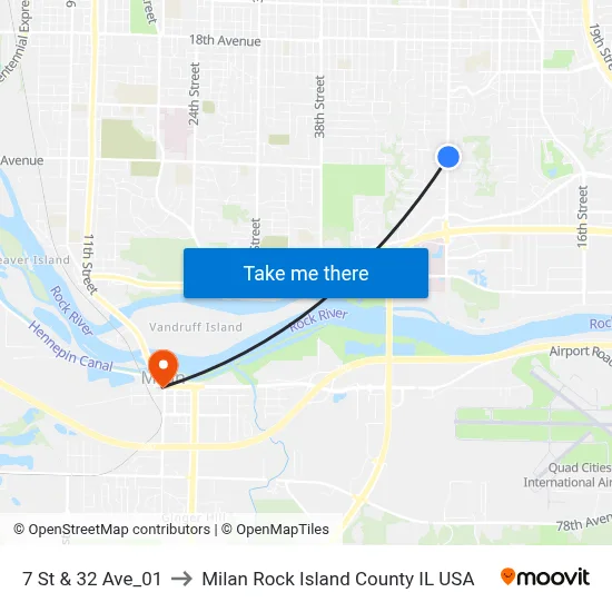 7 St & 32 Ave_01 to Milan Rock Island County IL USA map
