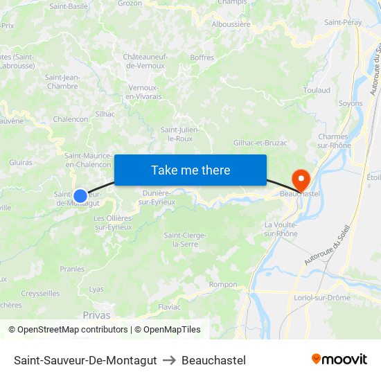 Saint-Sauveur-De-Montagut to Beauchastel map