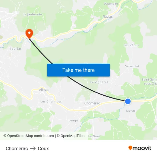 Chomérac to Coux map