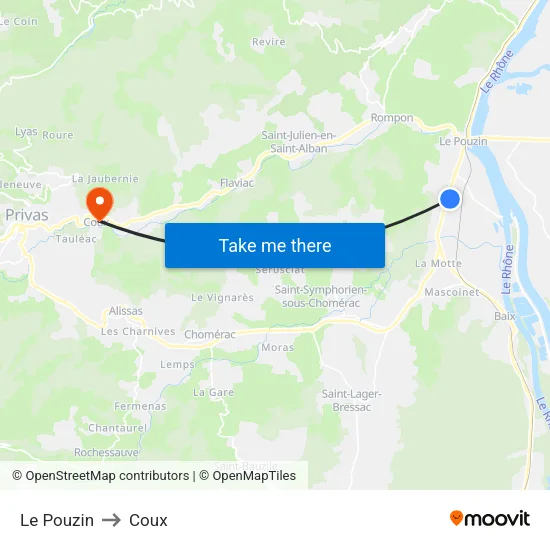 Le Pouzin to Coux map