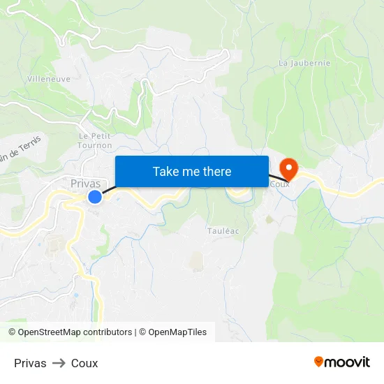 Privas to Coux map