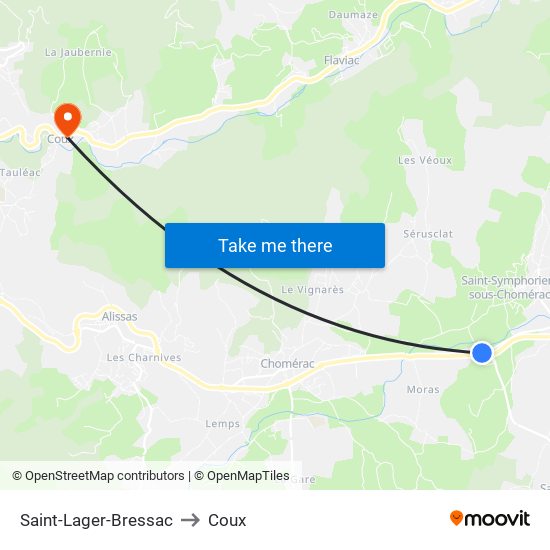 Saint-Lager-Bressac to Coux map