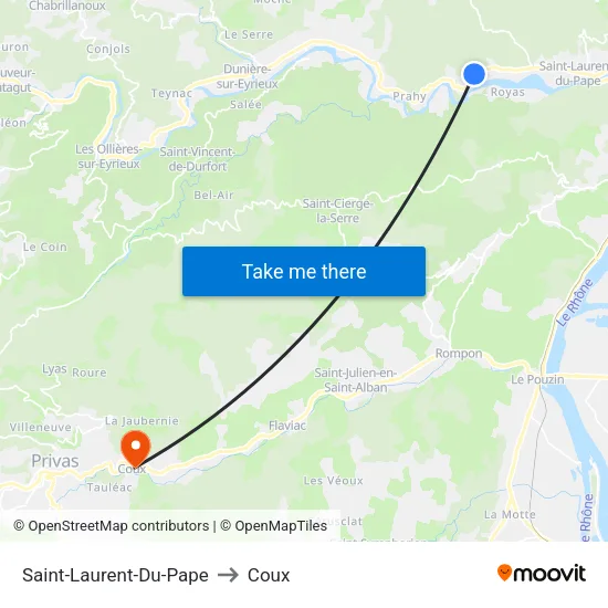 Saint-Laurent-Du-Pape to Coux map