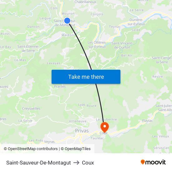 Saint-Sauveur-De-Montagut to Coux map