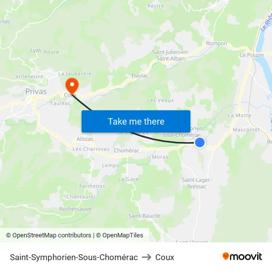 Saint-Symphorien-Sous-Chomérac to Coux map