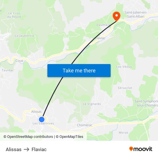 Alissas to Flaviac map