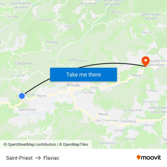 Saint-Priest to Flaviac map