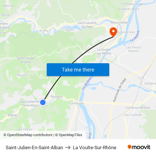 Saint-Julien-En-Saint-Alban to La Voulte-Sur-Rhône map