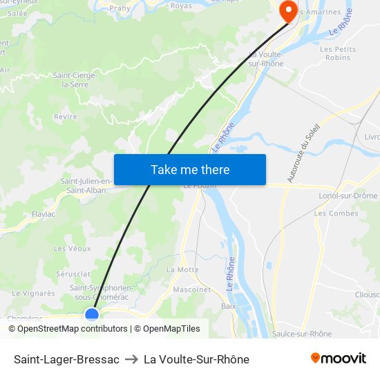 Saint-Lager-Bressac to La Voulte-Sur-Rhône map