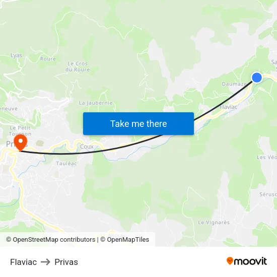Flaviac to Privas map