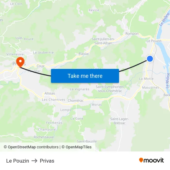 Le Pouzin to Privas map