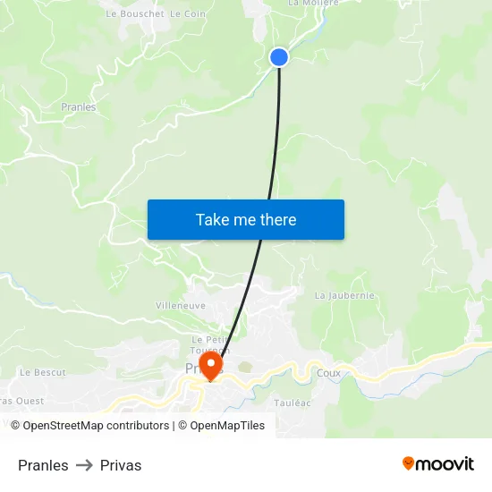 Pranles to Privas map