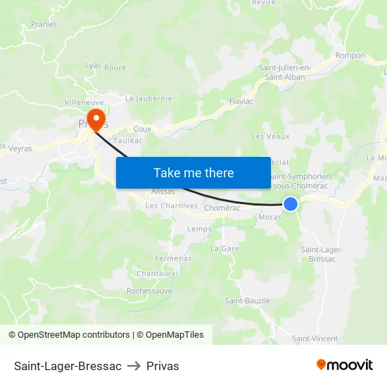 Saint-Lager-Bressac to Privas map