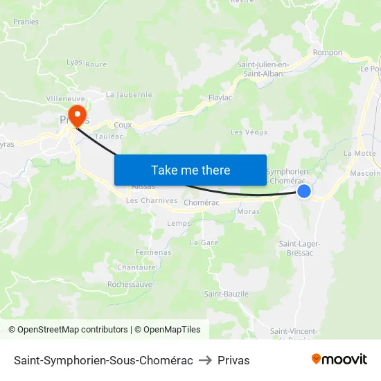 Saint-Symphorien-Sous-Chomérac to Privas map
