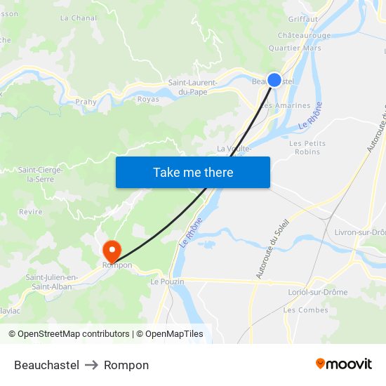 Beauchastel to Rompon map