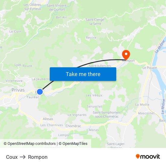 Coux to Rompon map