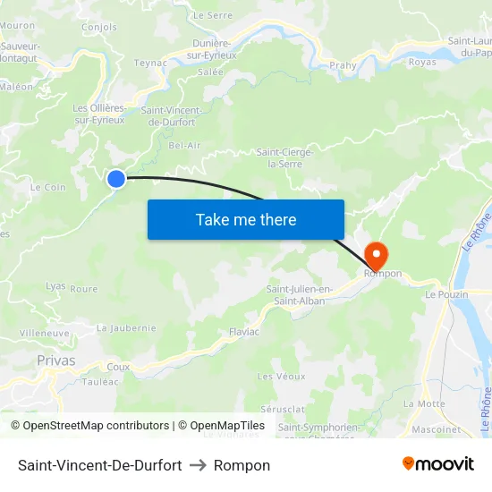 Saint-Vincent-De-Durfort to Rompon map