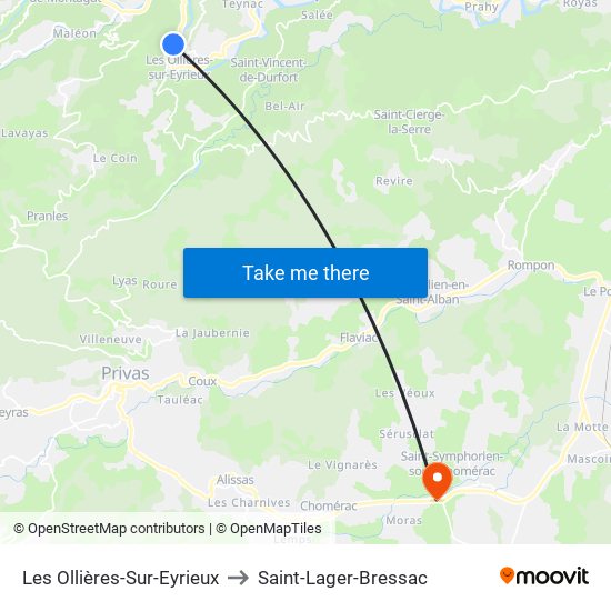 Les Ollières-Sur-Eyrieux to Saint-Lager-Bressac map