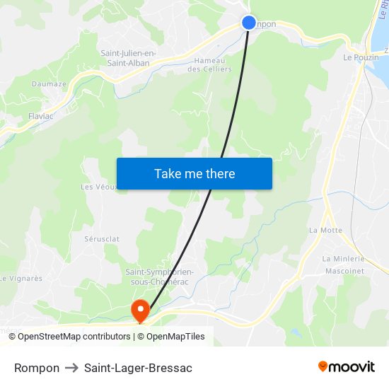 Rompon to Saint-Lager-Bressac map