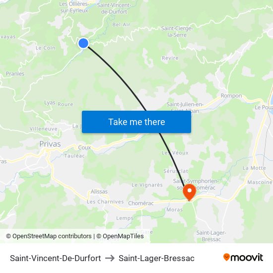 Saint-Vincent-De-Durfort to Saint-Lager-Bressac map