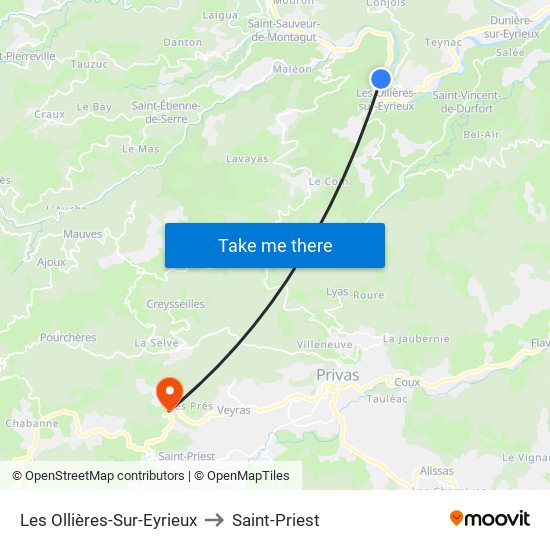 Les Ollières-Sur-Eyrieux to Saint-Priest map