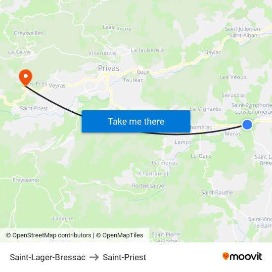 Saint-Lager-Bressac to Saint-Priest map