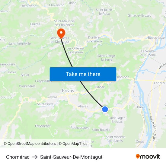 Chomérac to Saint-Sauveur-De-Montagut map