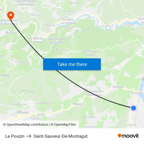 Le Pouzin to Saint-Sauveur-De-Montagut map