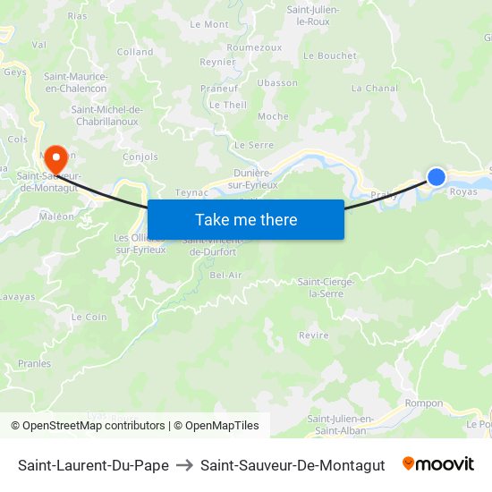 Saint-Laurent-Du-Pape to Saint-Sauveur-De-Montagut map