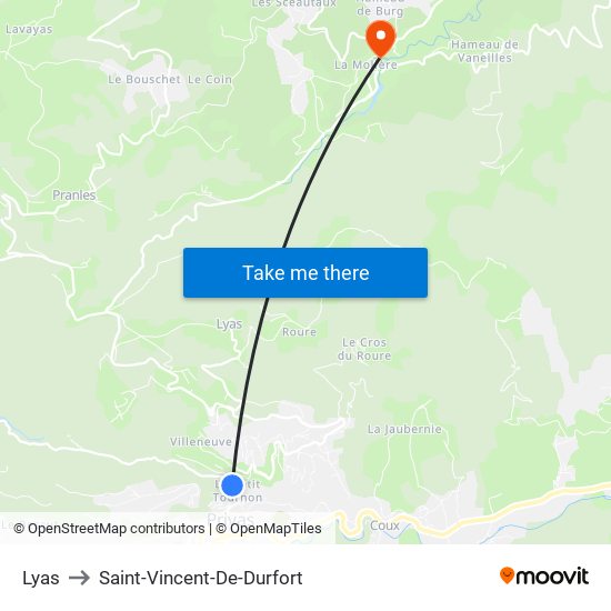 Lyas to Saint-Vincent-De-Durfort map