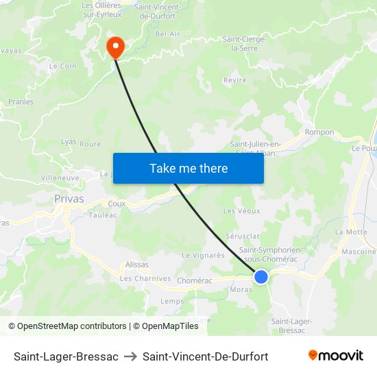 Saint-Lager-Bressac to Saint-Vincent-De-Durfort map