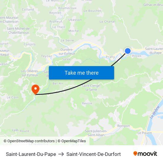 Saint-Laurent-Du-Pape to Saint-Vincent-De-Durfort map