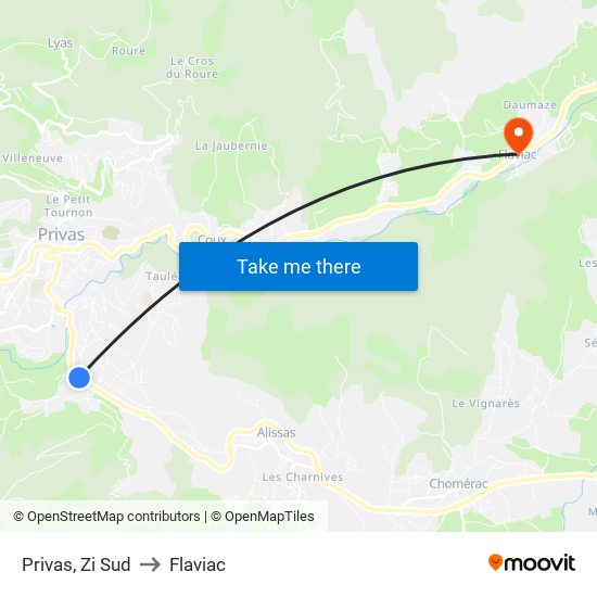 Privas, Zi Sud to Flaviac map
