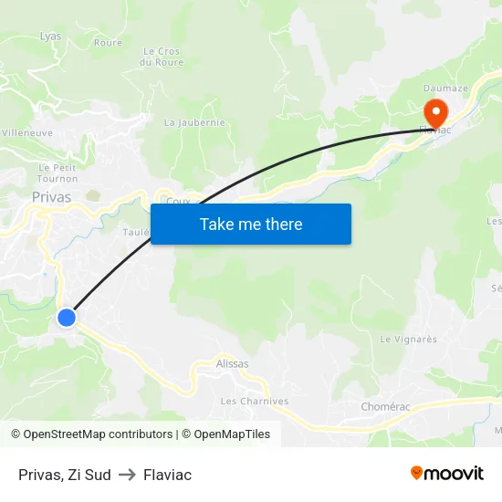 Privas, Zi Sud to Flaviac map