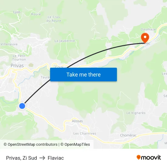 Privas, Zi Sud to Flaviac map