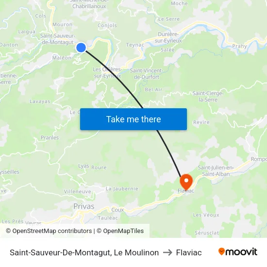 Saint-Sauveur-De-Montagut, Le Moulinon to Flaviac map