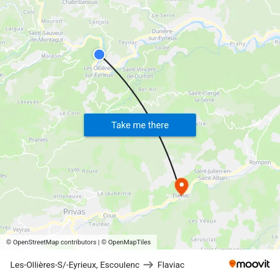 Les-Ollières-S/-Eyrieux, Escoulenc to Flaviac map
